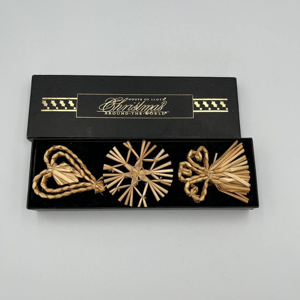 House‎ of Lloyd Christmas Around the World Straw Ornaments Set 3 Bow Star Heart